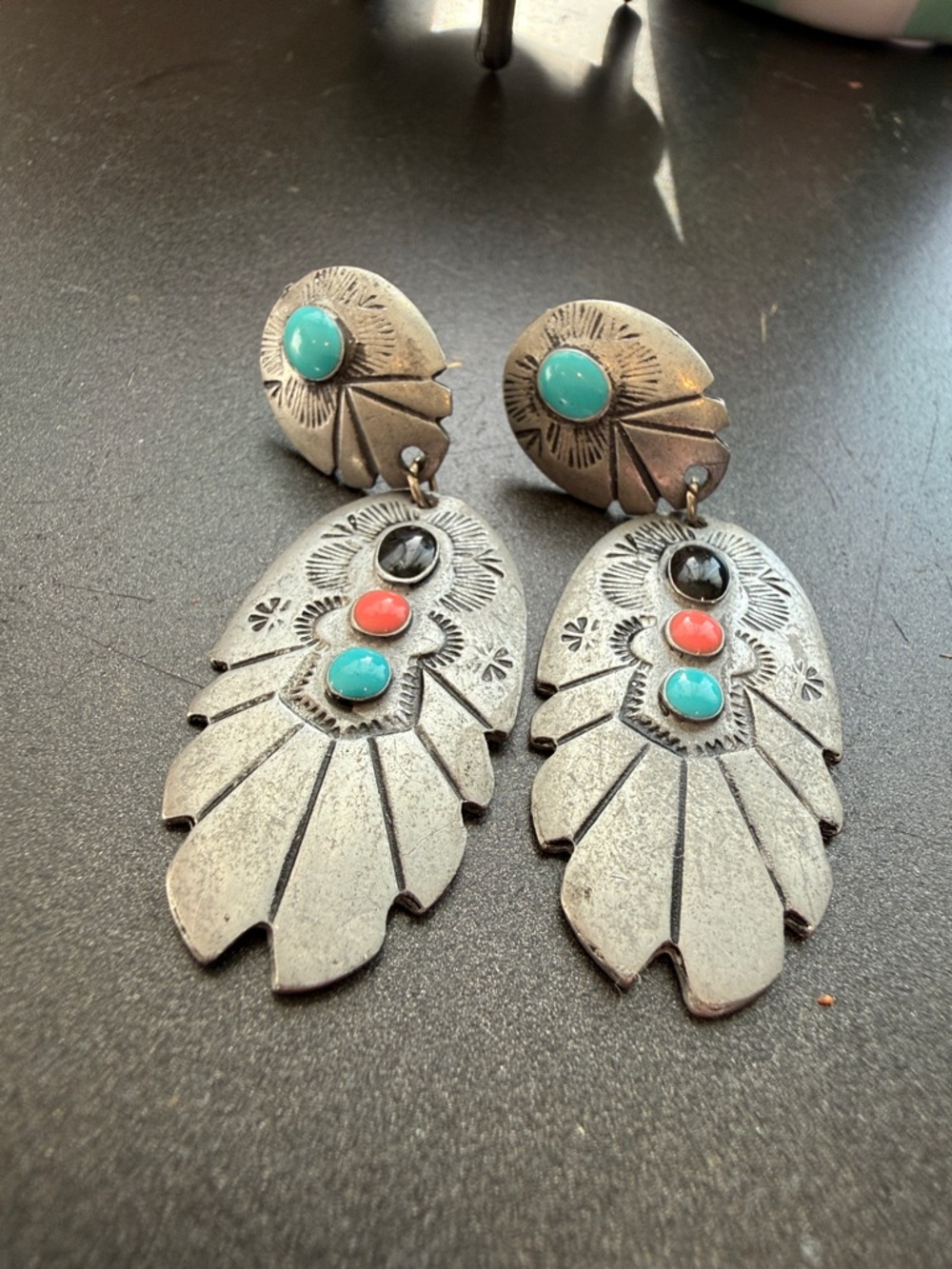 Southwestern Silver Tone Drop Earrings